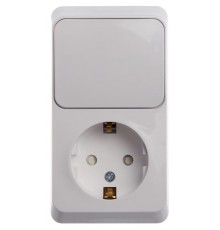 Этюд Белый О/У Блок: Розетка с заземлением со шторками + Выключатель 1-клавишный  BPA16-201B  SE