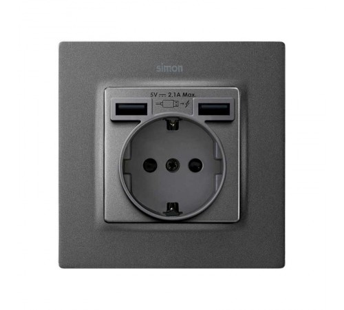 Накладка для розетки Schuko с зарядным устройством 2хUSB цвета графит S82  8200049-038  Simon