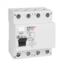 Выключатель дифференциальный (УЗО) ВД1-63-4216-АС-УХЛ4 4п 16А 30мА тип AC  221946  КЭАЗ