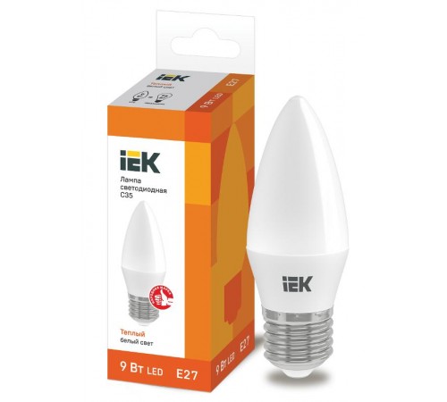 Лампа светодиодная LED 9Вт 230В 3000К E27 свеча  LLE-C35-9-230-30-E27  IEK
