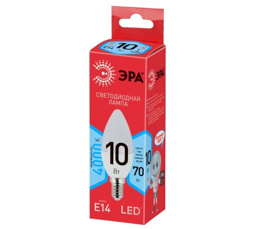 Лампа светодиодная RED LINE ECO LED B35-10W-840-E14 10Вт свеча  Б0032963  ЭРА