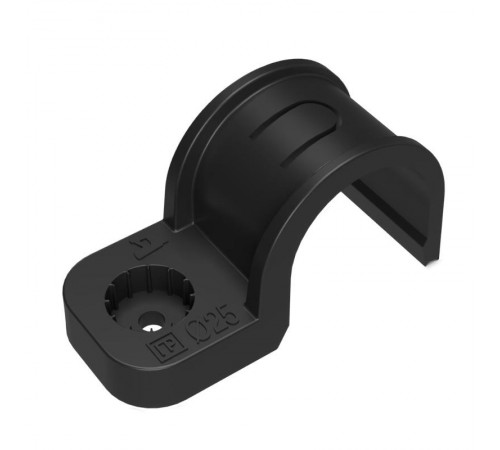 Крепеж-скоба пластиковая односторонняя для прямого монтажа атмосферостойкая черная в гофроящике d25 мм (450шт/кор)  PR13.02549  Промрукав