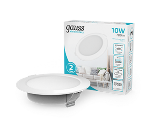 Светильник  Elementary Downlight круг 10W 780lm 4000K 170-260V IP20 120*26 монтаж 90-110мм белый LED 1/100  997420209  Gauss