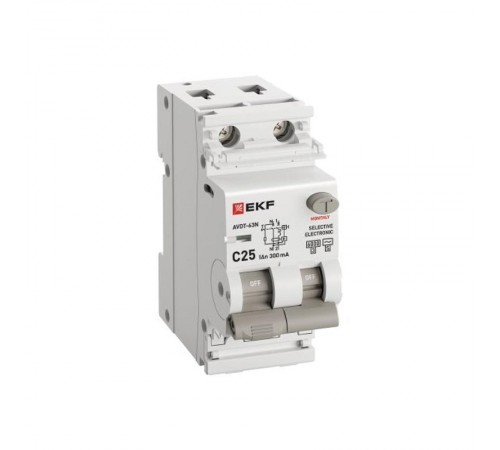 Выключатель автоматический дифференциального тока селективный АВДТ-63N (S) 1P+N 25А 300мА характеристика C тип AC электронный 6кА PROXIMA  D63N26ES25
