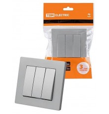 Выключатель 3-х кл. 10А серебр. металлик "Сенеж"   SQ1816-0212  TDM