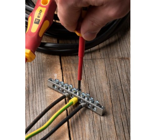 Шина PEN "ноль-земля" (6x9мм) 10 отв. цинк крепеж по краям  sn1-63-10-k  EKF