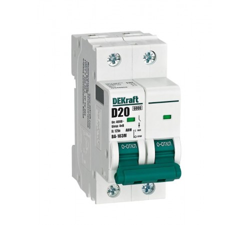 Выключатель автоматический без теплозащиты двухполюсный ВА-103М2P 20А характеристика D 6кА  12548DEK  Dekraft