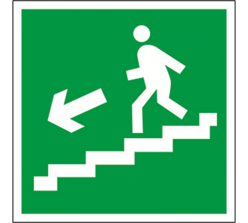 Знак безопасности BL-2010B.E14"Напр. к эвакуац. выходу по лестн. вниз (лев.)"  a15038  Белый свет