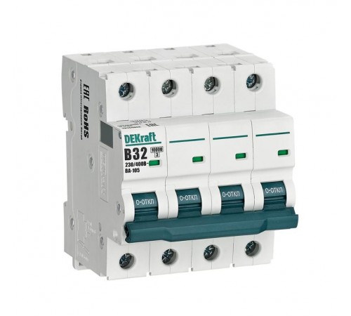 Выключатель автоматический четырехполюсный ВА-105 32А B 10кА  13144DEK  DEKraft