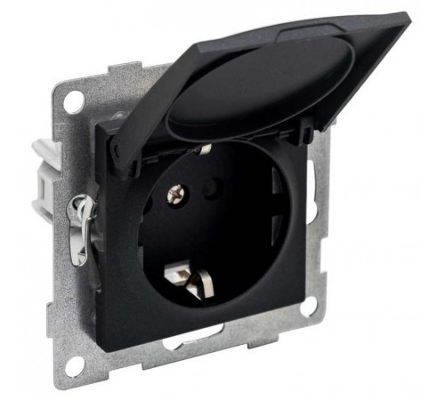 Ugra Розетка 1-ой с/з с з/ш и крышкой, СУ , 16А, 250В, графит  С11Р91-010  GUSI Electric