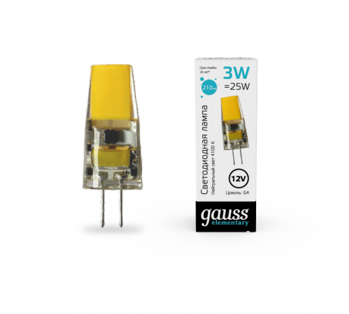 Лампа светодиодная Elementary G4 12V 3W 250lm 4100K силикон LED 1/20/200  18723  Gauss