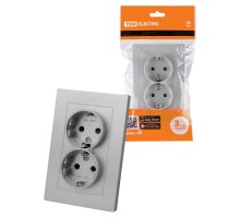 Розетка двойная 2П+З 16А 250В с защ. шт. серебр. металлик "Сенеж"   SQ1816-0237  TDM