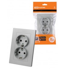 Розетка двойная 2П+З 16А 250В с защ. шт. серебр. металлик "Сенеж"   SQ1816-0237  TDM