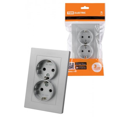 Розетка двойная 2П+З 16А 250В с защ. шт. серебр. металлик "Сенеж"   SQ1816-0237  TDM