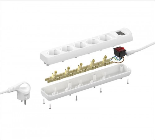 Удлинитель электрический U-5es-3m-3x1,5 с заземлением с выключателем 5 розеток 3м ПВС 3x1,5мм2 16А  Б0044044  ЭРА
