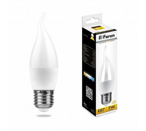 Лампа светодиодная LB-97 (7W) 230V E27 2700K свеча на ветру  25762  Feron