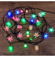 Гирлянда светодиодная универсальная с насадками (шарики, снежинки, елочки) 30 LED МУЛЬТИКОЛОР, 4,4 метра с контроллером  303-064  NEON-NIGHT