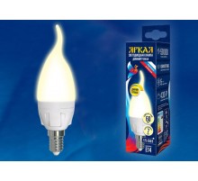 Лампа светодиодная LED-CW37 7W/3000K/E14/FR/DIM PLP01WH LED, димм.. "свеча на ветру", мат, серия Яркая, пр-во Россия, 3000К .  UL-00004299  Uniel