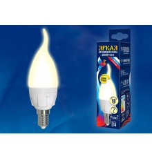 Лампа светодиодная LED-CW37 7W/3000K/E14/FR/DIM PLP01WH LED, димм.. "свеча на ветру", мат, серия Яркая, пр-во Россия, 3000К .  UL-00004299  Uniel