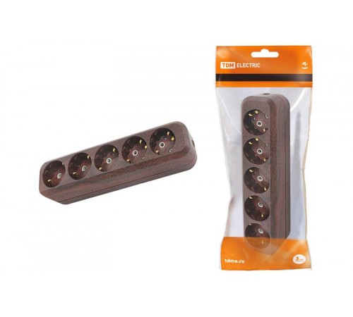 Колодка розеточная 5 гнезд 2П+3 16А 250В "Эко" (бук)   SQ1806-0068  TDM