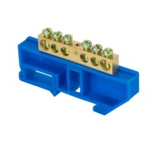 Шина "0" N (8х12мм) 6 отверстий латунь синий изолятор на DIN-рейку розничный стикер EKF  PROxima  sn0-125-6-d-r  EKF