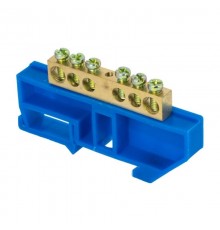 Шина "0" N (8х12мм) 6 отверстий латунь синий изолятор на DIN-рейку розничный стикер EKF  PROxima  sn0-125-6-d-r  EKF