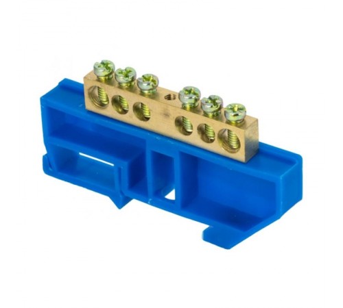 Шина "0" N (8х12мм) 6 отверстий латунь синий изолятор на DIN-рейку розничный стикер EKF  PROxima  sn0-125-6-d-r  EKF