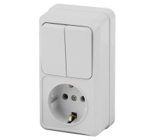 2-706-01 Intro Блок розетка+выкл. двойной верт. 10(16)А-250В, IP20, ОУ, Quadro, белый  Б0036169  Intro
