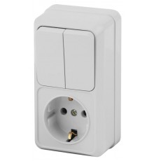 2-706-01 Intro Блок розетка+выкл. двойной верт. 10(16)А-250В, IP20, ОУ, Quadro, белый  Б0036169  Intro