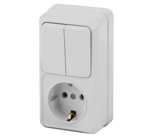 2-706-01 Intro Блок розетка+выкл. двойной верт. 10(16)А-250В, IP20, ОУ, Quadro, белый  Б0036169  Intro