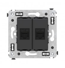 Компьютерная розетка RJ-45 без шторки в стену, кат.5е двойная, "Avanti", "Черный матовый"  4412664  DKC