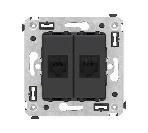 Компьютерная розетка RJ-45 без шторки в стену, кат.5е двойная, "Avanti", "Черный матовый"  4412664  DKC