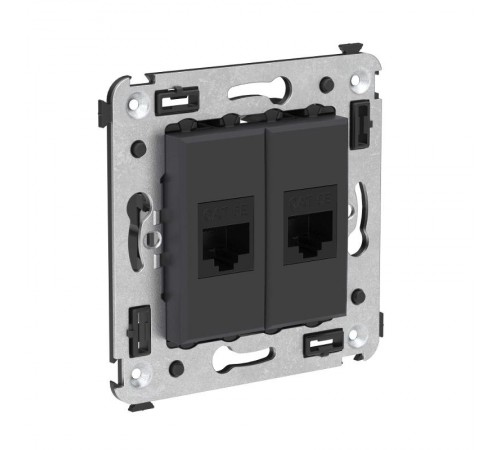 Компьютерная розетка RJ-45 без шторки в стену, кат.5е двойная, "Avanti", "Черный матовый"  4412664  DKC