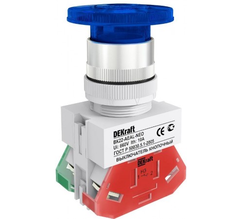 Выкл. кноп. грибок с фикс. AEAL 22 мм Цвет:СИНИЙ  25036DEK  DEKraft