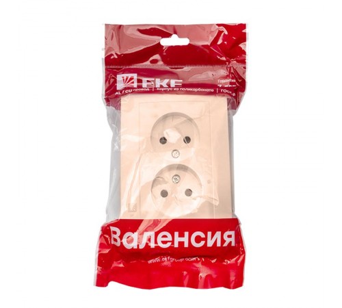 Валенсия розетка 2-местная б/з 10А кремовая с защ. штор. EKF PROxima   EWR10-102-20   EKF