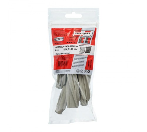 Дюбель для газобетона нейлон 14х80 (4 шт) - пакет ( 0,046 кг)  134407  Tech-KREP