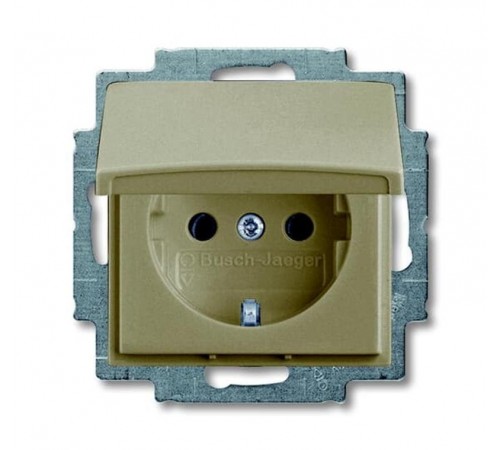 Розетка SCHUKO 16А 250В с защитными шторками, с крышкой, серия basic55, цвет шампань  2CKA002111A0653  ABB