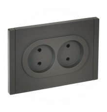 FORTE&PIANO Розетка 2-я без заземления, со шторками безвинтовое крепление 10А FP325 серый  FP-R23-10-1-K03  IEK