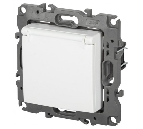 Розетка ЭРА Серия 12 12-2103-01М , с заземлением со шторками с крышкой, 16А-250В, белый матовый   Б0065675  ЭРА