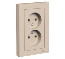 AtlasDesign Песочный Розетка 2-ая без заземления,16А, в сборе  ATN001220  SE
