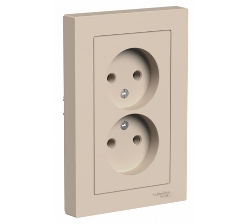 AtlasDesign Песочный Розетка 2-ая без заземления,16А, в сборе  ATN001220  SE