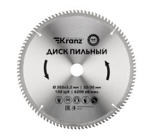 Диск пильный 305 мм х 100 зуб х 32/30 мм  KR-92-0136  Kranz