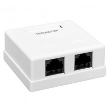 Розетка настенная TERACOM Cat.5E неэкранированная 2 порта RJ-45 Dual IDC белая  TRC-WBOX-2RJ45-5EUTP-WH  EKF