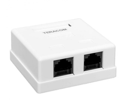 Розетка настенная TERACOM Cat.5E неэкранированная 2 порта RJ-45 Dual IDC белая  TRC-WBOX-2RJ45-5EUTP-WH  EKF