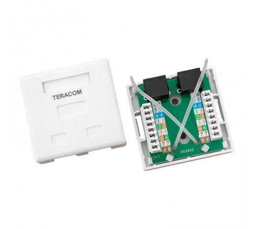 Розетка настенная TERACOM Cat.5E неэкранированная 2 порта RJ-45 Dual IDC белая  TRC-WBOX-2RJ45-5EUTP-WH  EKF