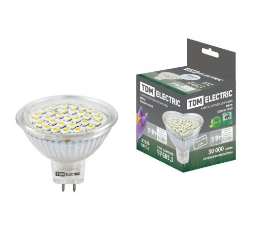 Лампа светодиодная LED 5Вт GU5.3 220В 4000К MR16 SMD отражатель (рефлектор)  SQ0340-0028  TDM