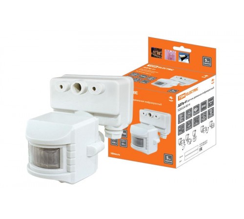 Датчик движения ДДПр-01 (белый) 1100Вт, 5-480с, 12м, 5+Лк, 120гр, IP44,  SQ0324-0014  TDM