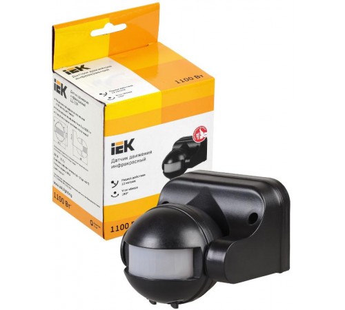 Датчик движения ДД 009 черный, макс. нагрузка 1100Вт, угол обзора 180град., дальность 12м, IP44,  LDD10-009-1100-002  IEK