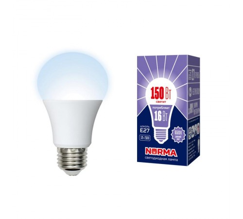 Лампа светодиодная LED-A60-16W/DW/E27/FR/NR LED. "груша" матовая. Серия Norma. 6500K  UL-00004025  Volpe