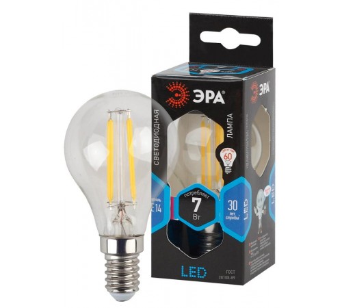 Лампа светодиодная F-LED P45-7W-840-E14 (филамент, шар, 7Вт, нейтр, E14)  Б0027947  ЭРА